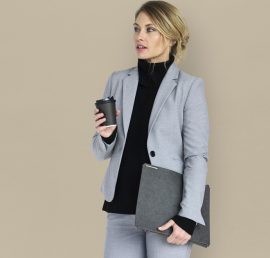 Caucasian Business Woman Coffee Documents Concept